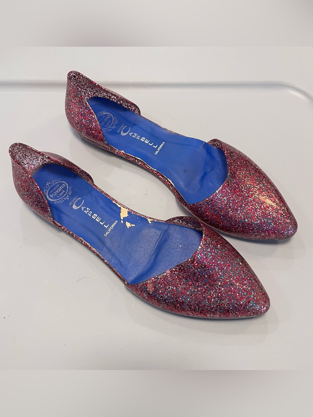 Jeffrey Campbell Pink Glitter Jelly D'Orsay Flats 9 Pointed Toe Sparkly Coquette